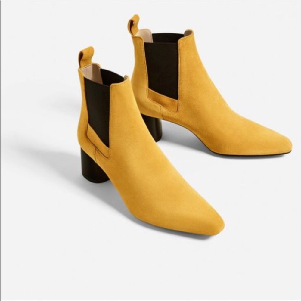 NWT Zara Heeled Booties in Mustard